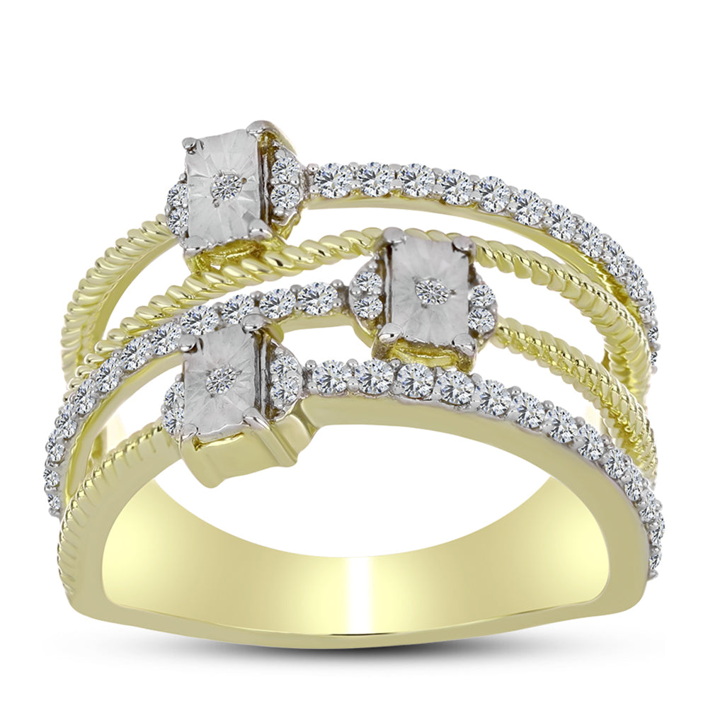 Anillo de Plata Bañada en Oro con Diamante blanco y Topacio Blanco