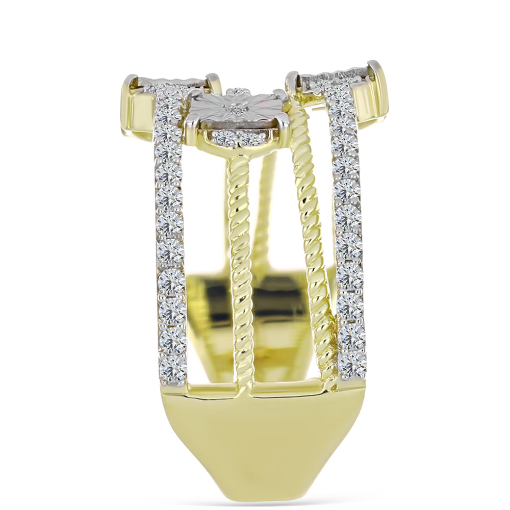 Anillo de Plata Bañada en Oro con Diamante blanco y Topacio Blanco 4 