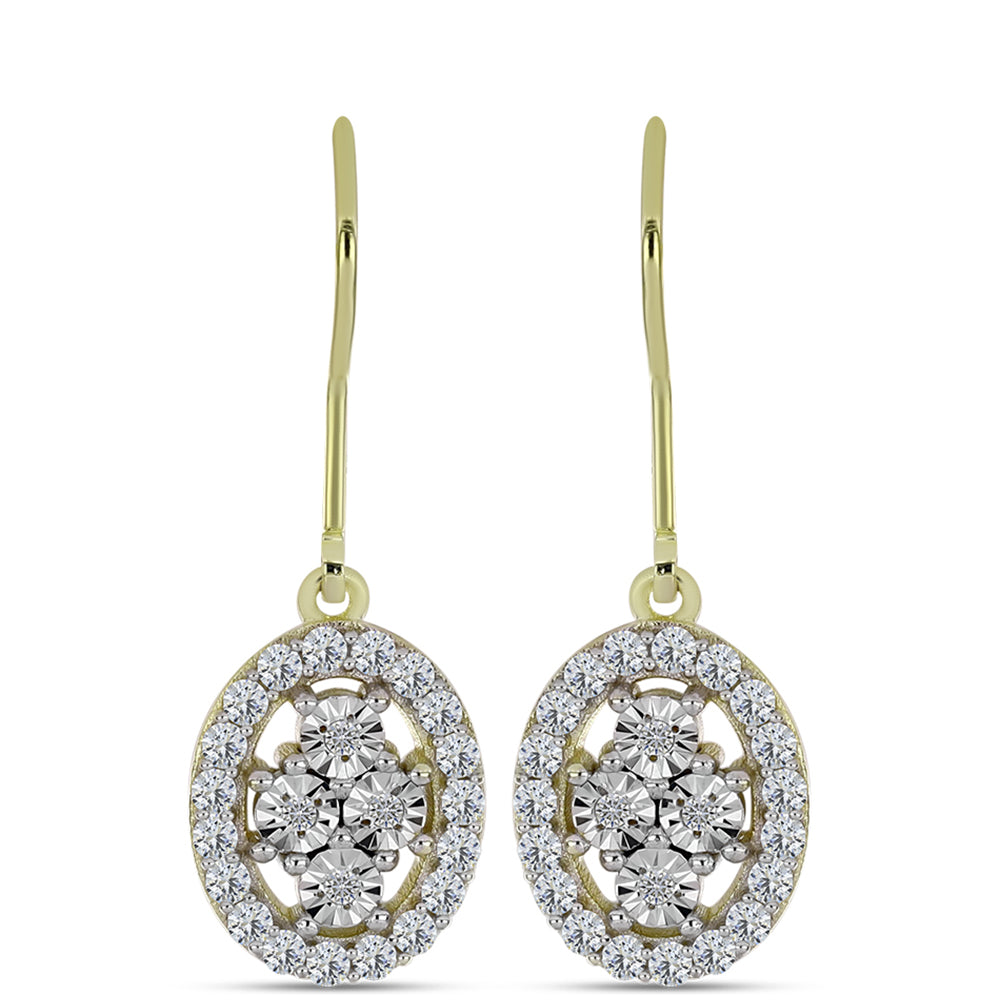Pendientes de Plata Bañada en Oro con Diamante blanco y Topacio Blanco 1 