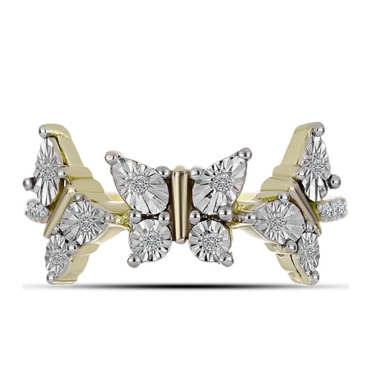 Anillo de Plata Bañada en Oro con Diamante blanco y Topacio Blanco
