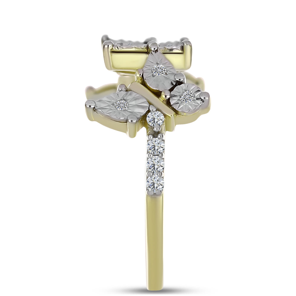 Anillo de Plata Bañada en Oro con Diamante blanco y Topacio Blanco 4 
