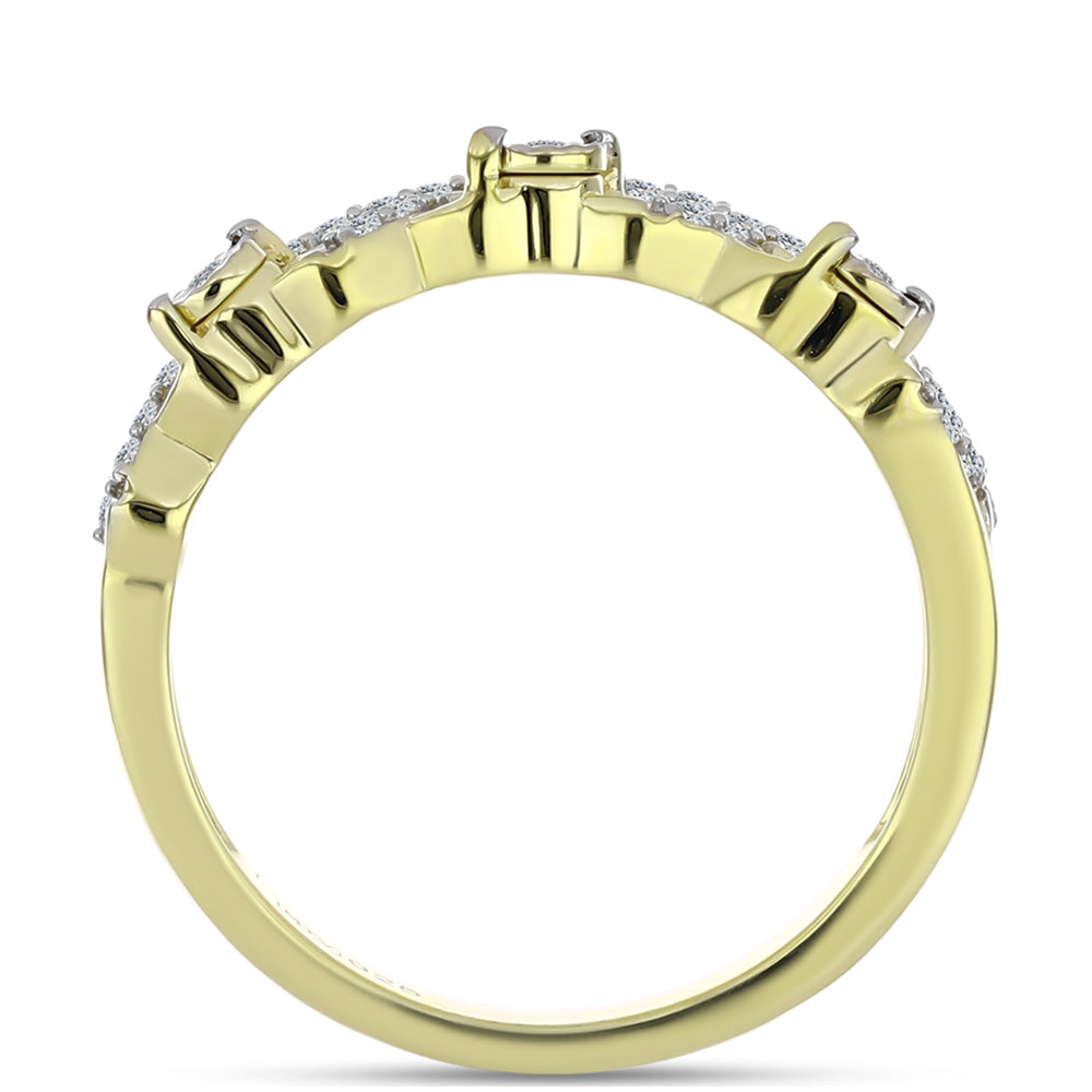 Anillo de Plata Bañada en Oro con Diamante blanco y Topacio Blanco