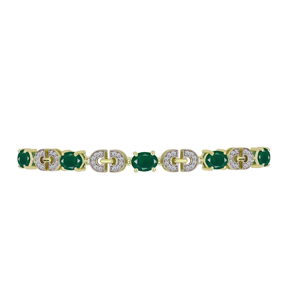 Pulsera de Plata Bañada en Oro con Ágata Verde y Topacio Blanco 3 