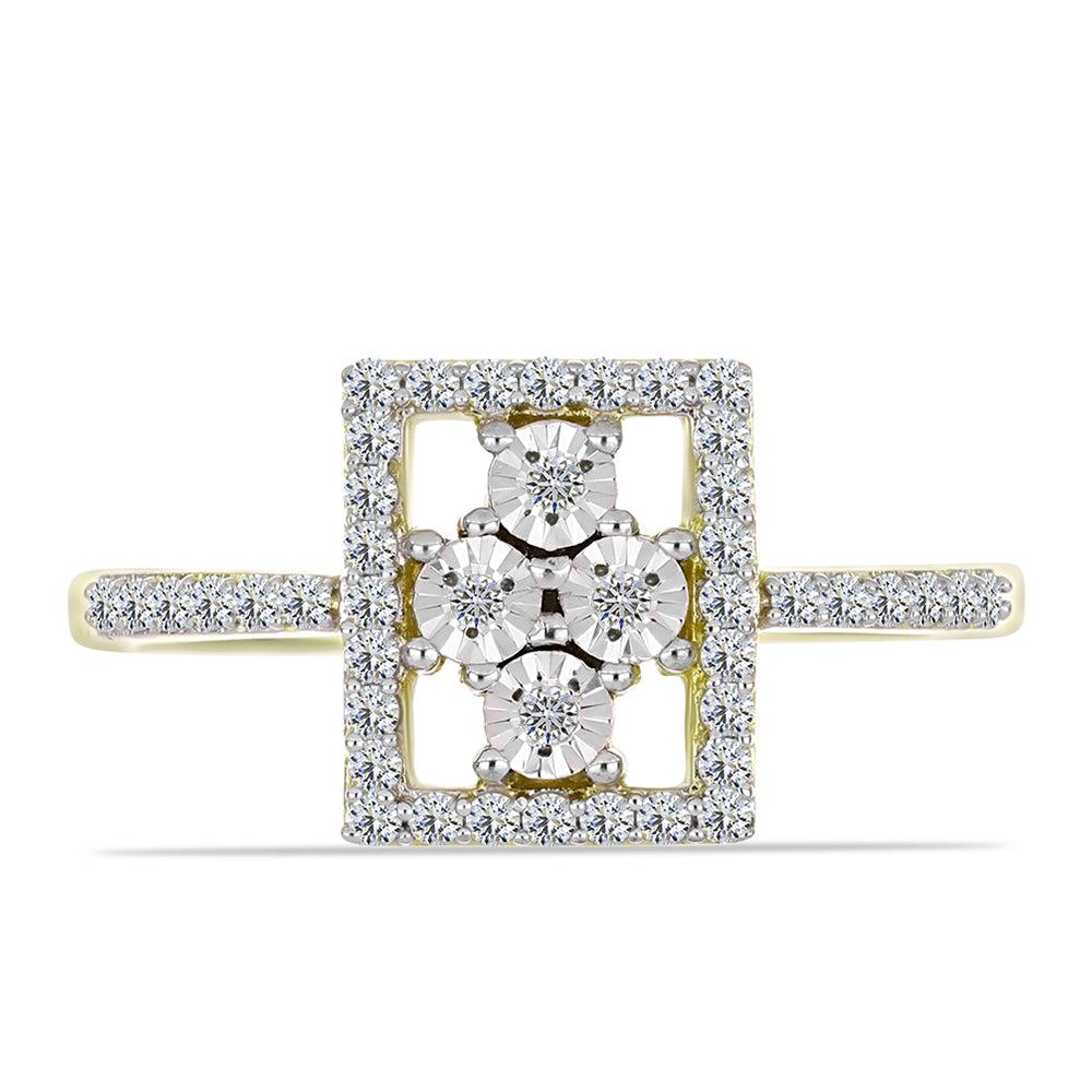 Anillo de Plata Bañada en Oro con Diamante blanco y Topacio Blanco 1 