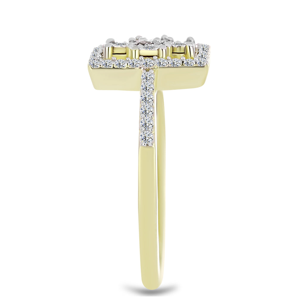 Anillo de Plata Bañada en Oro con Diamante blanco y Topacio Blanco 8 