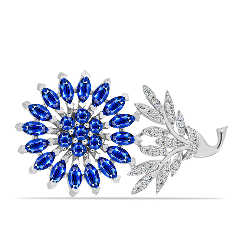 Broche de Plata con Zafiro Azul Australiano y Topacio Blanco 1 
