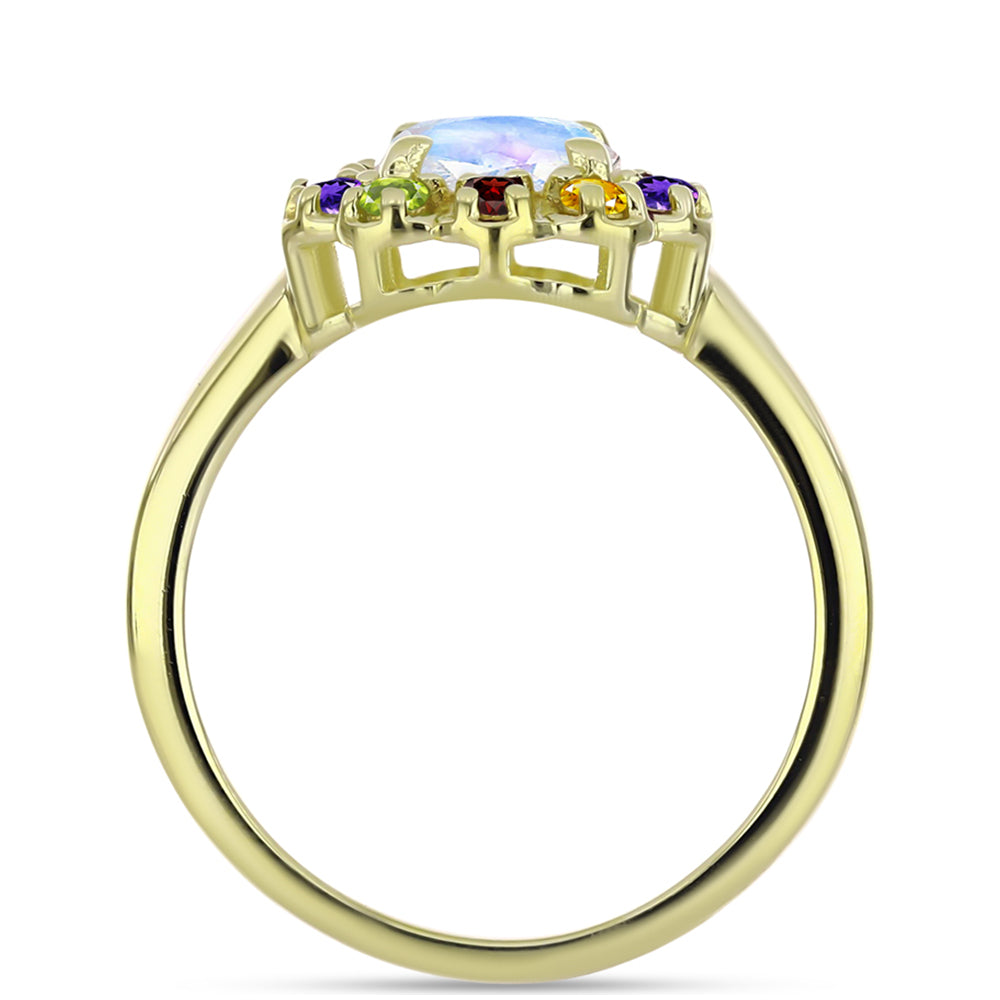 Anillo de Plata Bañada en Oro con Piedra Lunar Arco Iris y Amatista de Marruecos 7 