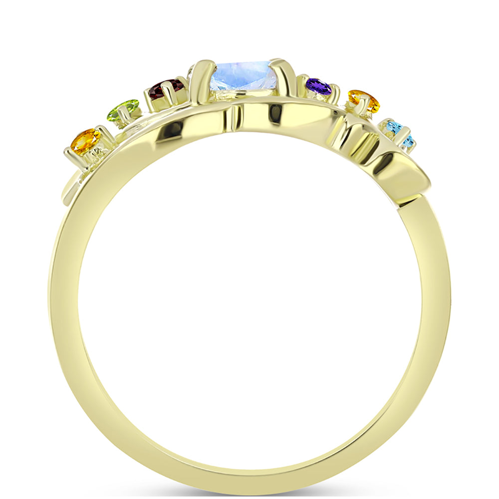 Anillo de Plata Bañada en Oro con Piedra Lunar Arco Iris y Amatista de Marruecos 6 