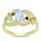Anillo de Plata Bañada en Oro con Piedra Lunar Arco Iris y Amatista de Marruecos