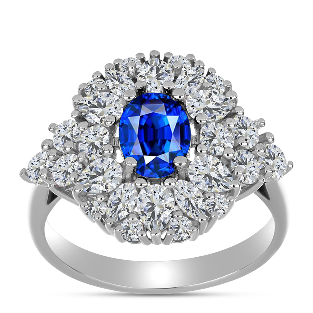 Anillo de Plata con Zafiro Azul Australiano y Topacio Blanco 3 