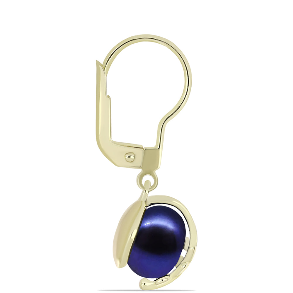 Pendientes de Plata Bañada en Oro con Perla Negra de Agua dulce 4 