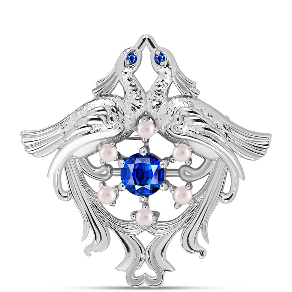 Broche de Plata con Zafiro Azul Australiano y Perla de Agua Dulce 5 