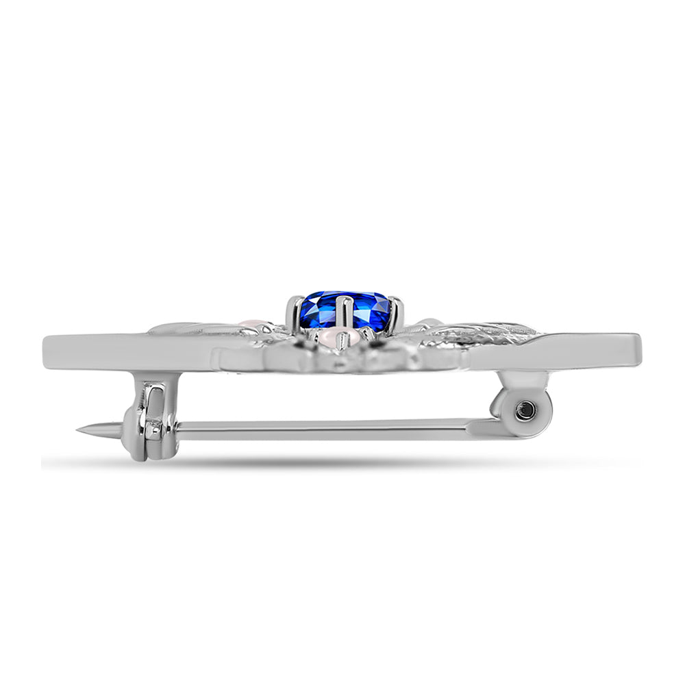 Broche de Plata con Zafiro Azul Australiano y Perla de Agua Dulce 6 
