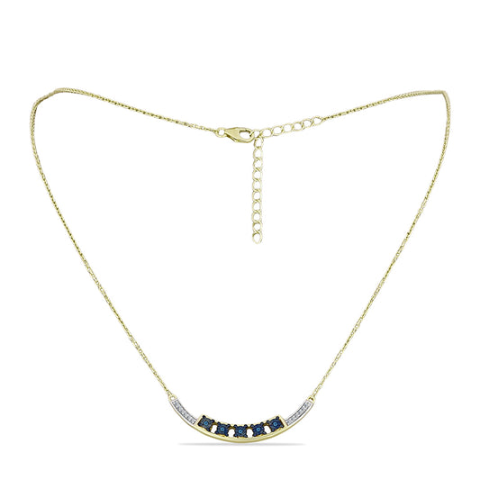 Collar de Plata Bañada en Oro con Diamante Azul y Topacio Blanco