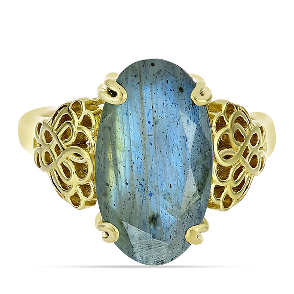 Anillo de Plata Bañada en Oro con Labradorita 5 