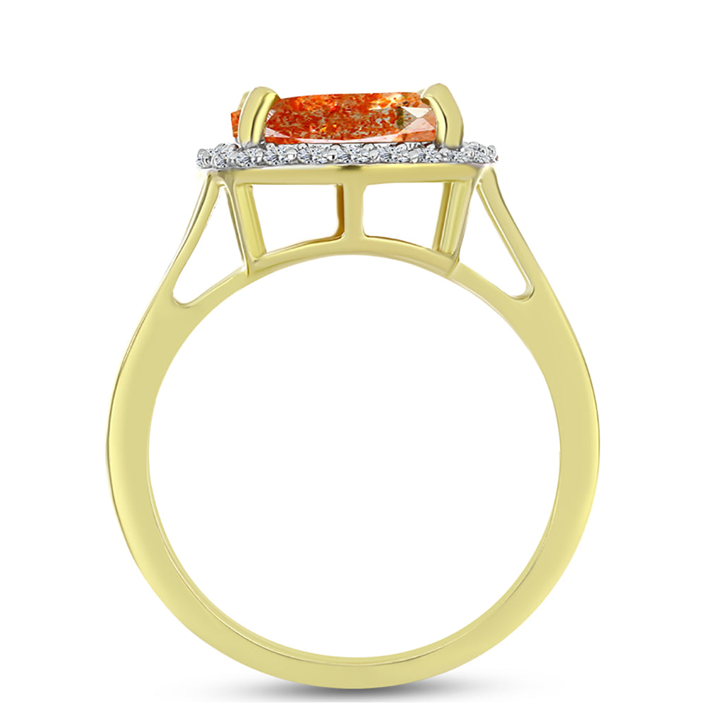 Anillo de Plata Bañada en Oro con Piedra Solar de Oregon y Topacio Blanco 2 
