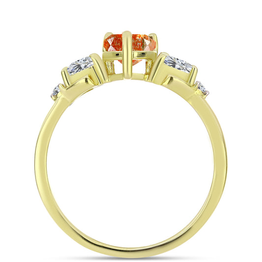 Anillo de Plata Bañada en Oro con Piedra Solar de Oregon y Topacio Blanco