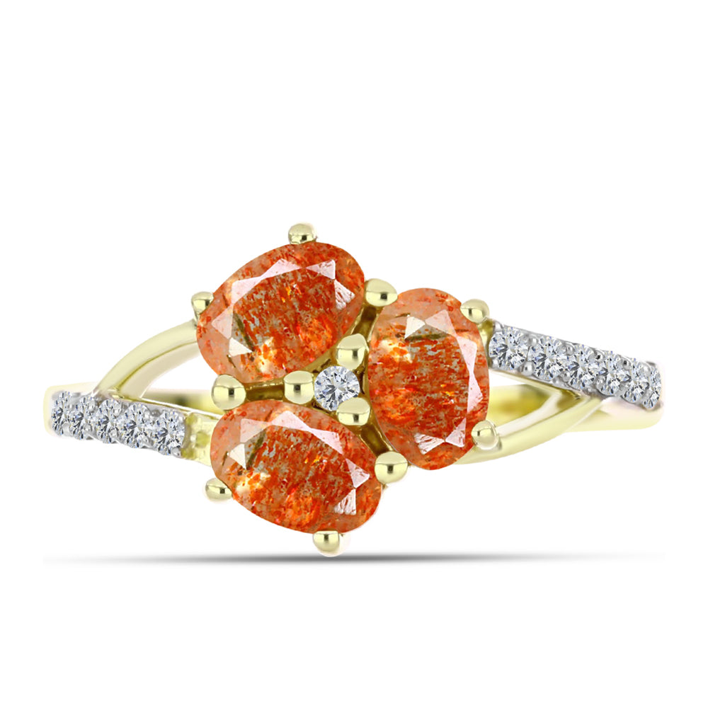 Anillo de Plata Bañada en Oro con Piedra Solar de Oregon y Topacio Blanco 1 