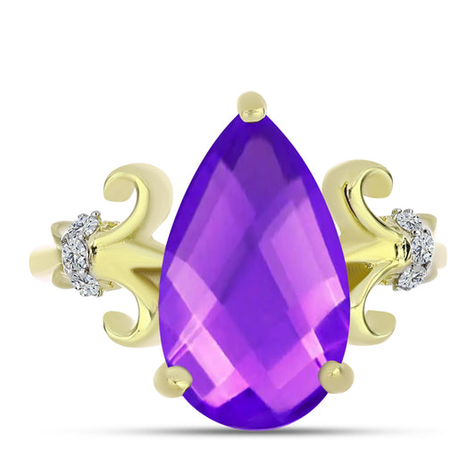 Anillo de Plata Bañada en Oro con Ágata Púrpura y Topacio Blanco