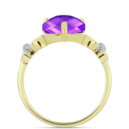 Anillo de Plata Bañada en Oro con Ágata Púrpura y Topacio Blanco