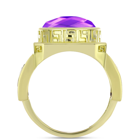 Anillo de Plata Bañada en Oro con Ágata Púrpura