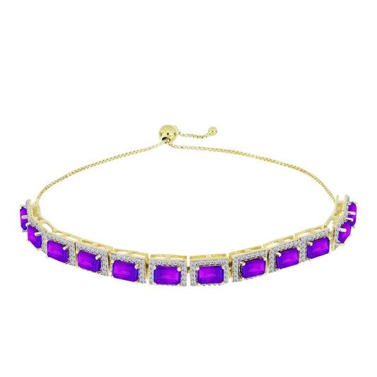 Pulsera de Plata Bañada en Oro con Ágata Púrpura y Topacio Blanco