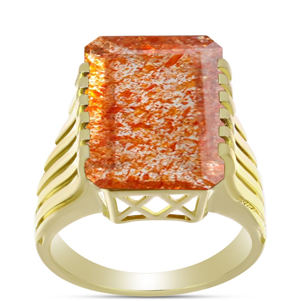 Anillo de Plata Bañada en Oro con Piedra Solar de Oregon