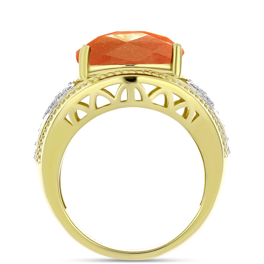 Anillo de Plata Bañada en Oro con Piedra Solar de Oregon y Topacio Blanco