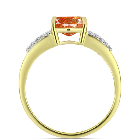 Anillo de Plata Bañada en Oro con Piedra Solar de Oregon y Topacio Blanco