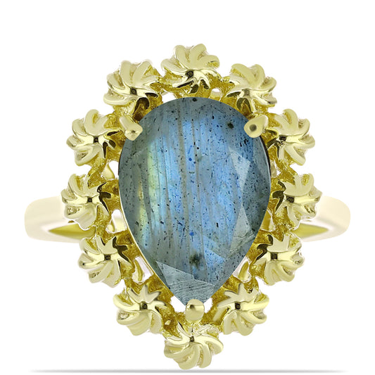 Anillo de Plata Bañada en Oro con Labradorita