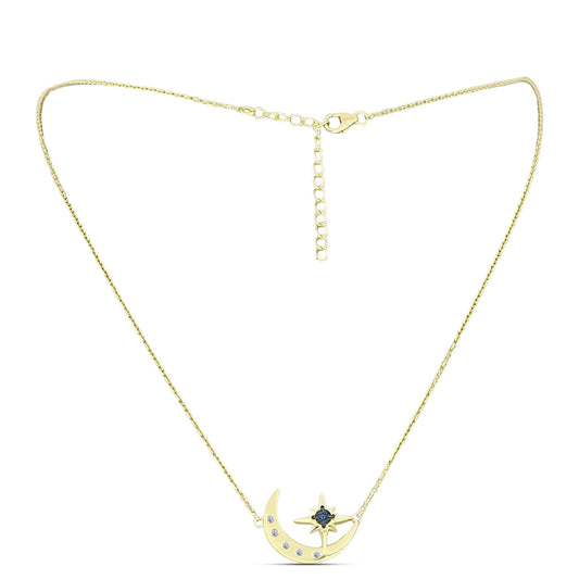 Collar de Plata Bañada en Oro con Diamante Azul y Topacio Blanco