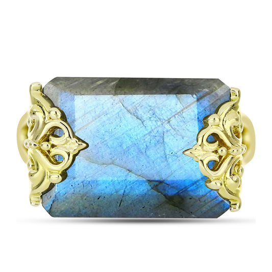 Anillo de Plata Bañada en Oro con Labradorita