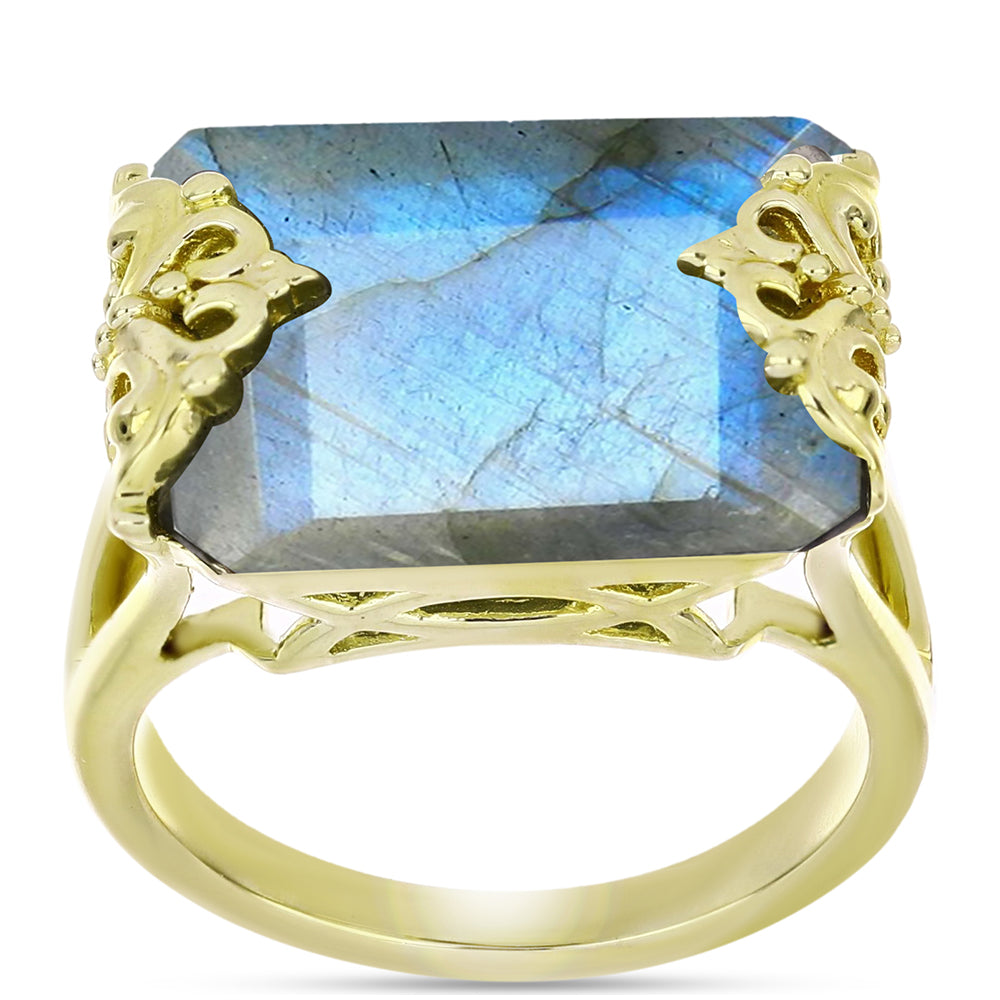 Anillo de Plata Bañada en Oro con Labradorita 7 