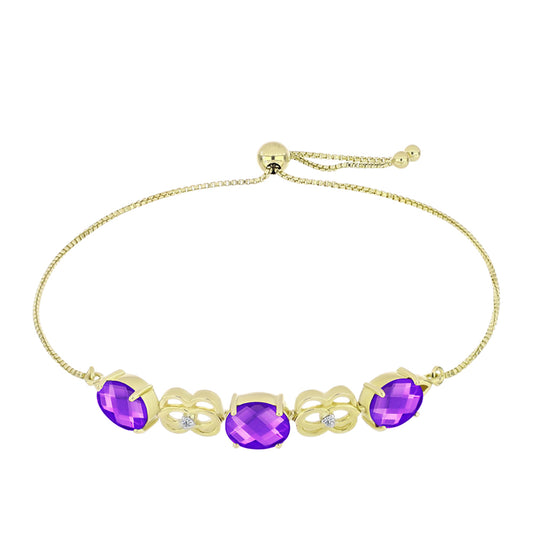 Pulsera de Plata Bañada en Oro con Ágata Púrpura y Topacio Blanco