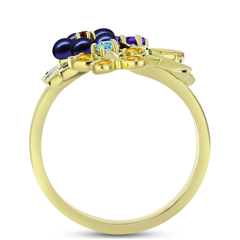 Anillo de Plata Bañada en Oro con Perla de río negra y Amatista de Marruecos 6 