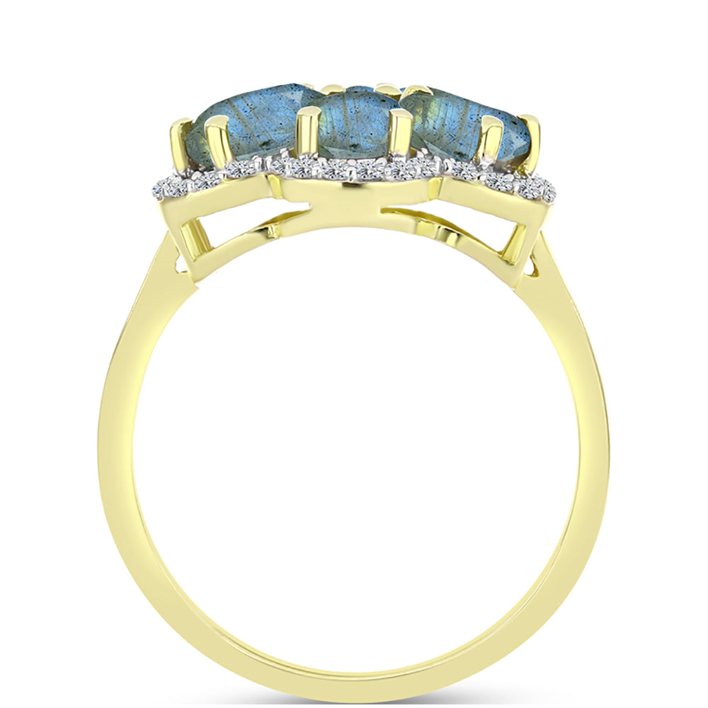 Anillo de Plata Bañada en Oro con Labradorita y Topacio Blanco 2 