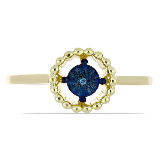 Anillo de Plata Bañada en Oro con Diamante Azul