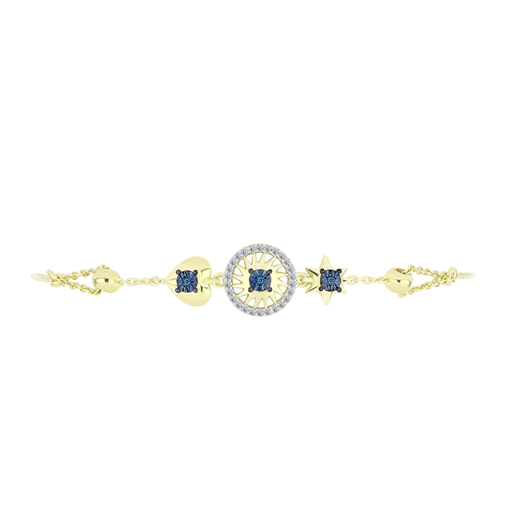 Pulsera de Plata Bañada en Oro con Diamante Azul y Topacio Blanco 3 
