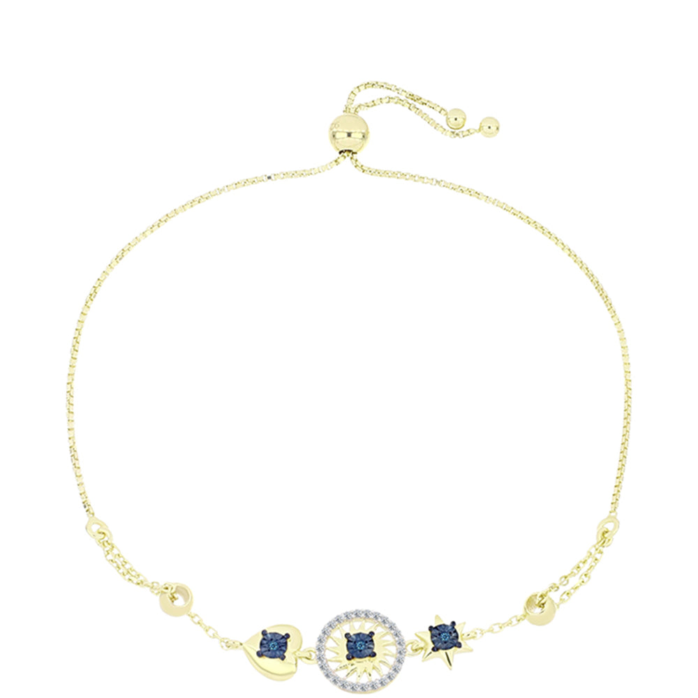 Pulsera de Plata Bañada en Oro con Diamante Azul y Topacio Blanco 4 