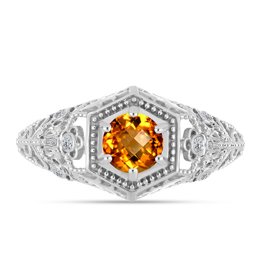 Anillo de Plata con Citrino de Madeira y Topacio Blanco