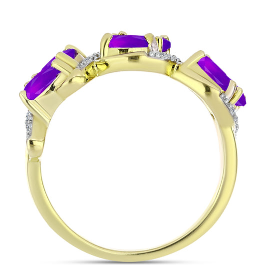 Anillo de Plata Bañada en Oro con Ágata Púrpura y Topacio Blanco