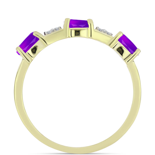 Anillo de Plata Bañada en Oro con Ágata Púrpura y Topacio Blanco