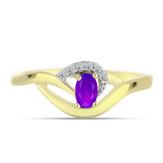 Anillo de Plata Bañada en Oro con Ágata Púrpura y Topacio Blanco