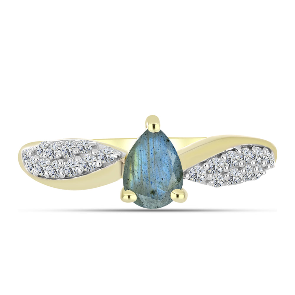 Anillo de Plata Bañada en Oro con Labradorita y Topacio Blanco 1 