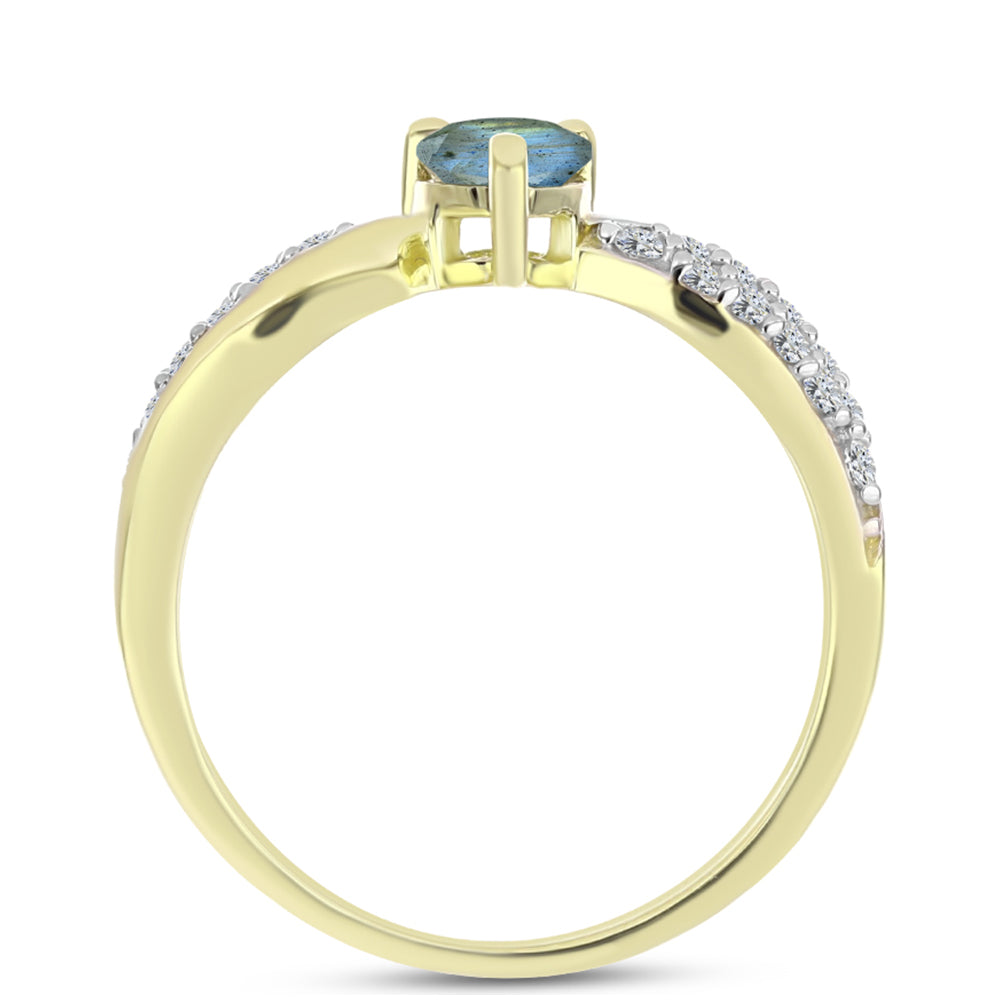 Anillo de Plata Bañada en Oro con Labradorita y Topacio Blanco