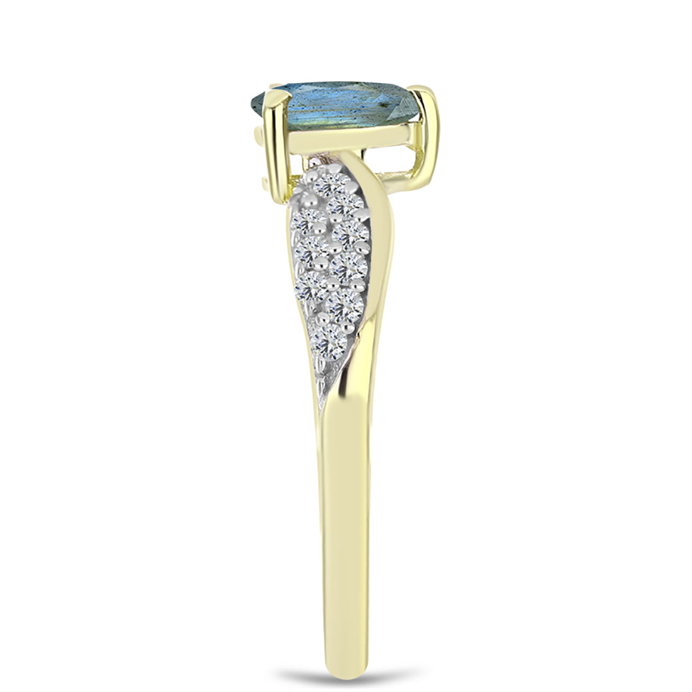 Anillo de Plata Bañada en Oro con Labradorita y Topacio Blanco 4 