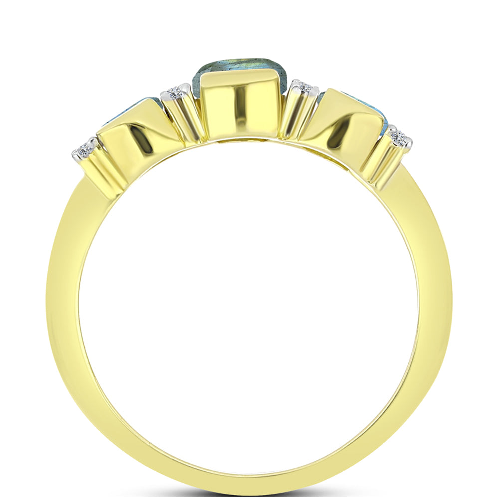 Anillo de Plata Bañada en Oro con Labradorita y Topacio Blanco 2 