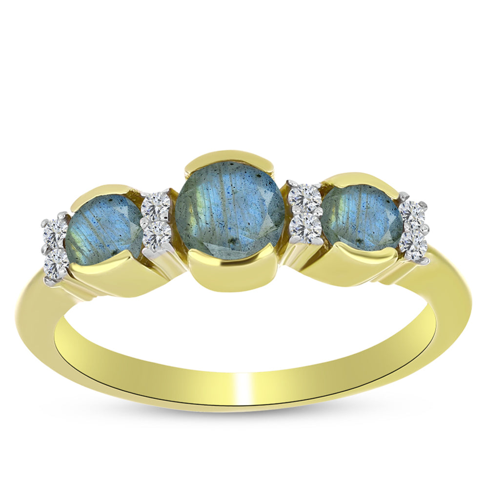 Anillo de Plata Bañada en Oro con Labradorita y Topacio Blanco