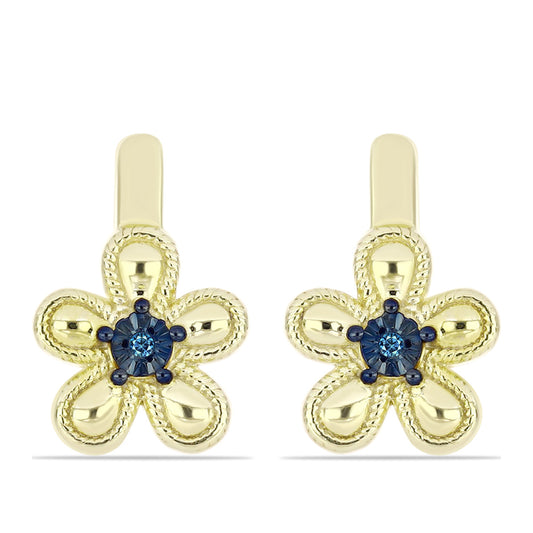 Pendientes de Plata Bañada en Oro con Diamante Azul