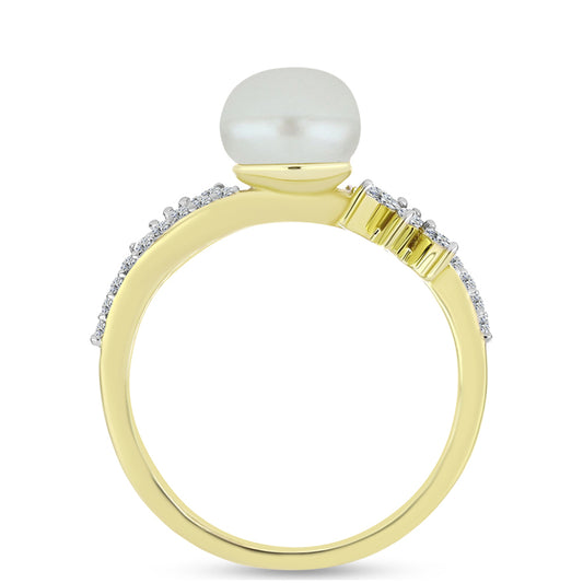 Anillo de Plata Bañada en Oro con Perla de Agua Dulce y Zircón Blanco
